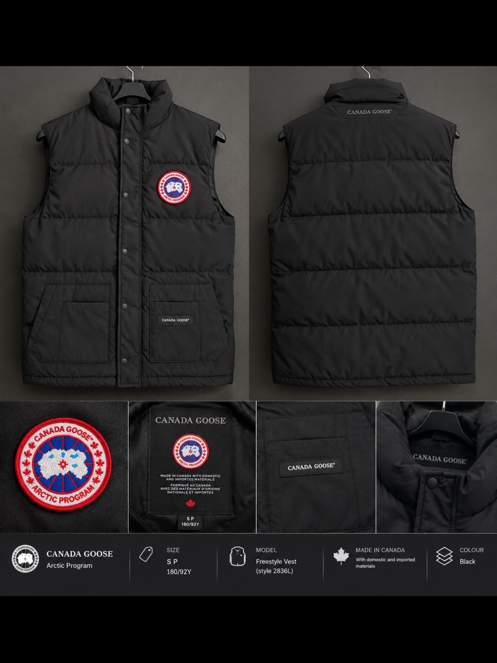 Canada Goose Black Men's Freestyle Puffer Vest with Arctic Patch